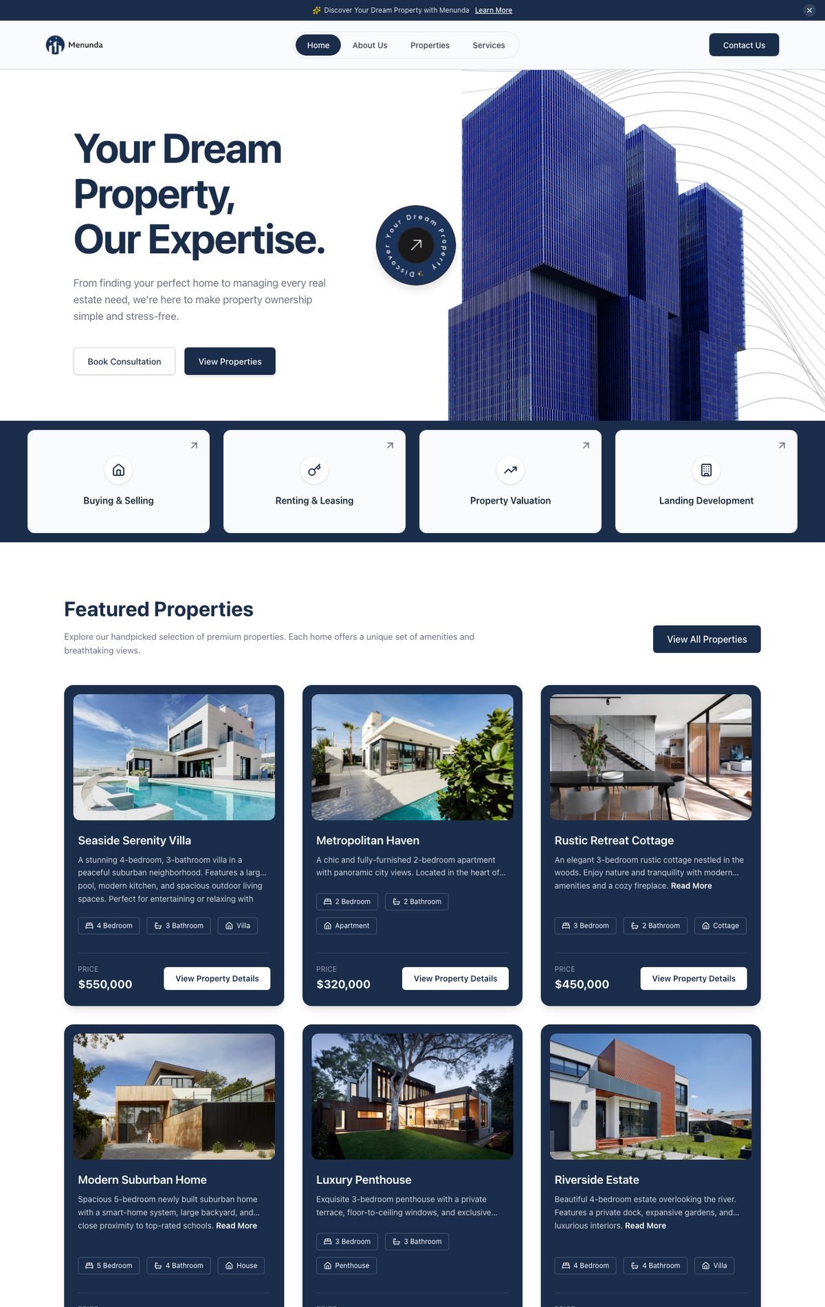 Menunda real estate listings platform